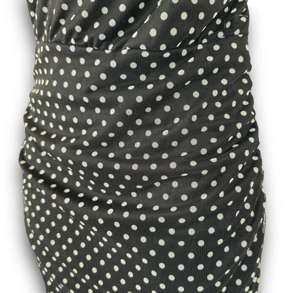 Love X Design One Shoulder Bodycon Midi Dress Black White Polka Dot Size Medium - Picture 4 of 8